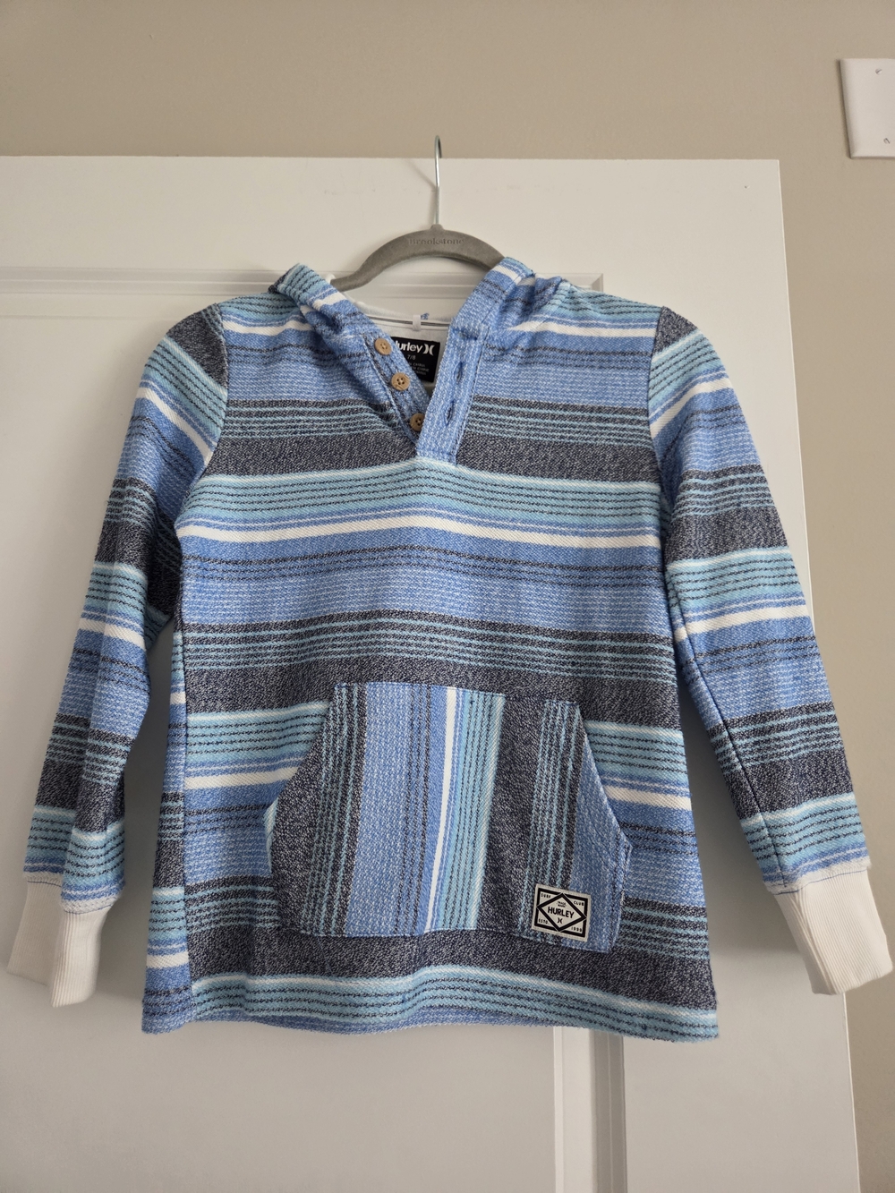 Hurley Blue Gray Striped Hooded Pullover